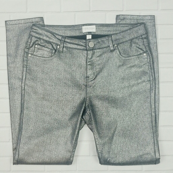 Bisou Bisou Denim - Bisou Bisou skinny foiled metallic silver jeans 8